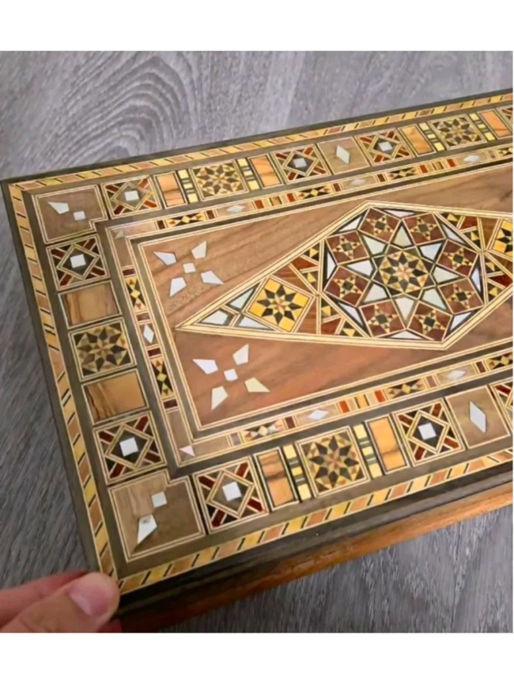 Royal Sultan Damascus Mosaic Jewelry Box Mother of Pearl Lock Key